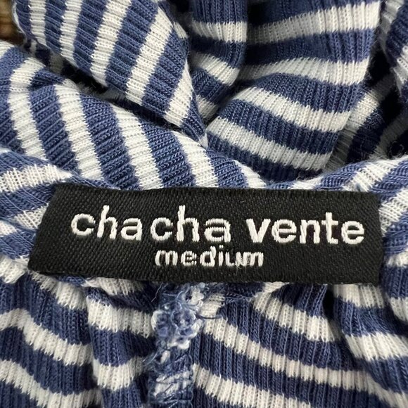 Cha Cha Vente Women’s Cold Shoulder Lace Trimmed Blue/White Striped Top M - Picture 8 of 9